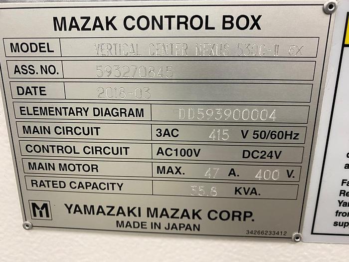 Used 2018 Mazak Vertical Center Nexus 530C-II 5X Machining Center