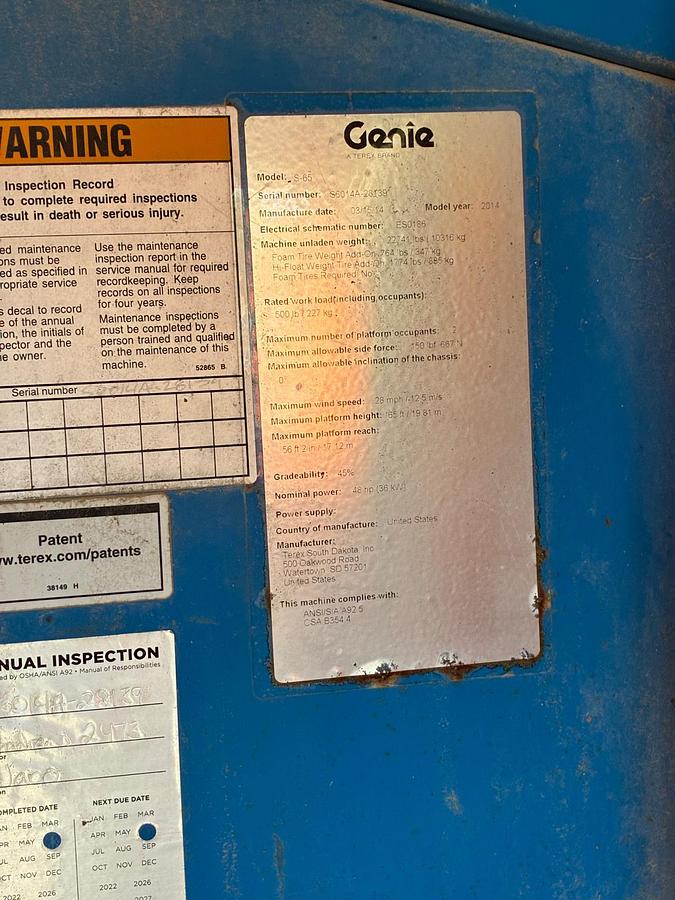 Used 2014 GENIE S-65