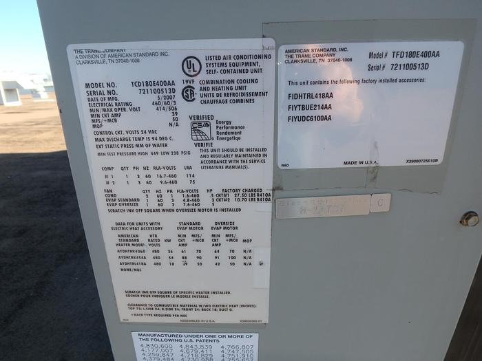 Used Trane TCD180E400AA Air Handler