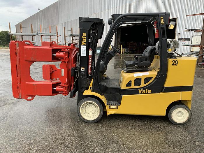 Used 12,000 POUND GLC120VXPRS YALE MODEL W/ 72" BOLZONI ROLL CLAMP MFG. 2013 1,800 HOURS