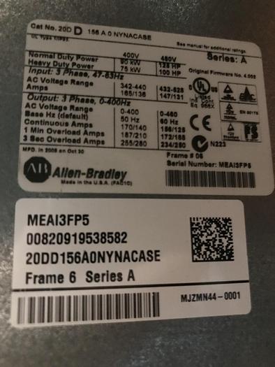 Used ALLEN BRADLEY POWERFLEX 700S DRIVE 125 HP