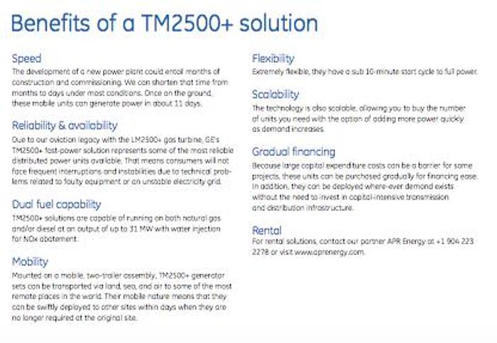 30.7 MW GE TM 2500+ Dual Fuel Generator Set