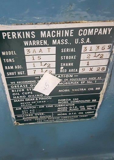 Used Perkins Transfer Stamping Punch Press Machine with Feed 15 Ton Pristine!