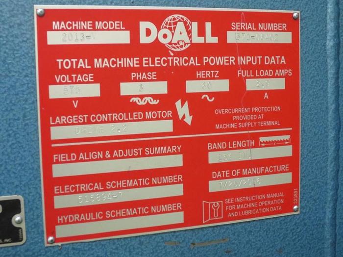 Used DOALL, 2013-V, 2006, VERTICAL BANDSAW