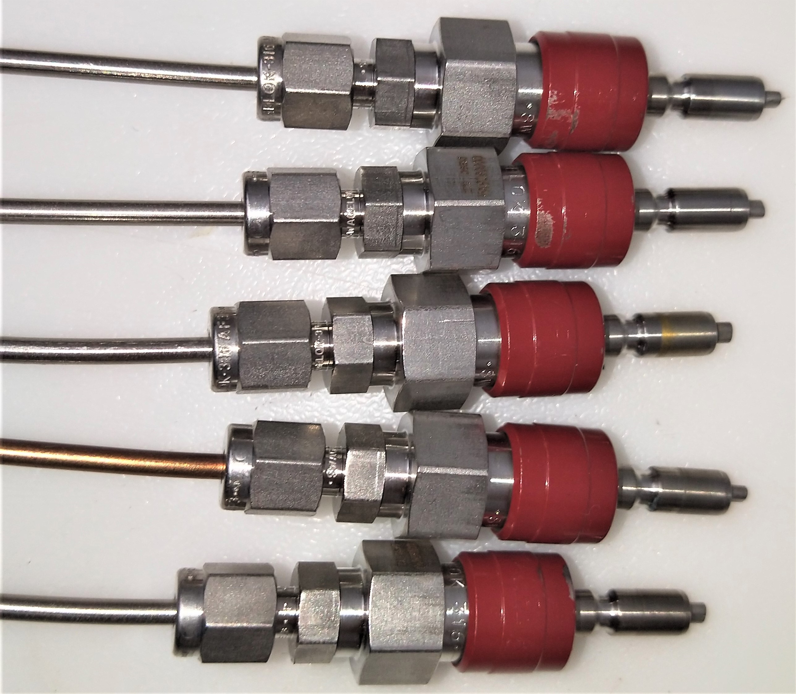 Used Swagelok Quick-Connect Valves with Stainless Steel Tubing - 1/8" Fitting