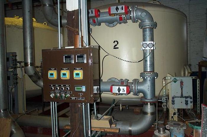 Used Culligan  Water Filtration System, 10 Ft. Dia, 550 Gpm, Goulds 319Lxt-X, 6 X 8 X 15, 12 Hp , 1800 Rpm, 160 Gpm Feed Pump, (2) Multimedia Steel Filter Tanks, Related Piping And Controls #20201