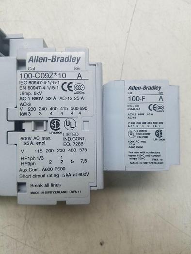 Used ALLEN BRADLEY 100-C09Z*10 SER.A 100-F Ser A 100-FSD250 Ser.A