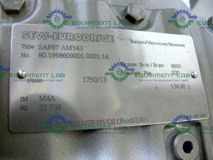 Used Industrial Powder Hopper w/ SEW-Eurodrive SAF67 AM143 Gear Reducer & 1HP Motor