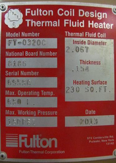 Used FULTON FT-0320-C THERMAL FLUID HEATER – 650 DEG. F (#9807)