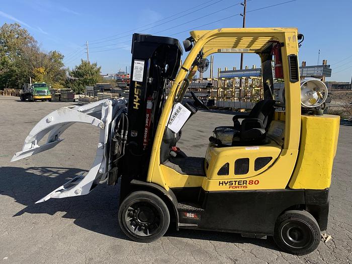 Used 8,000 POUND HYSTER MODEL S80FTBCS MFG. 2013 W/ CASCADE ROLL CLAMP
