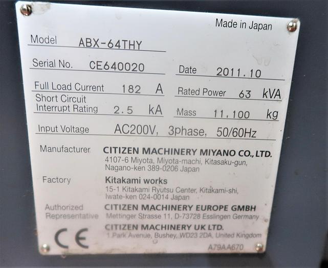 Used 2012 MIYANO ABX-64THY