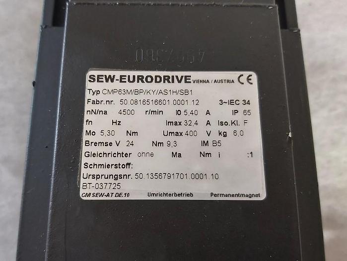 Gebraucht Servomotor, CMP63M/BP/KY/AS1H/SB1, 4500 rpm, 5,3 Nm, SEW Eurodrive,  gebraucht