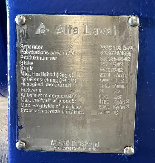 Refurbished 1996 Alfa-Laval WSB 103 B-74