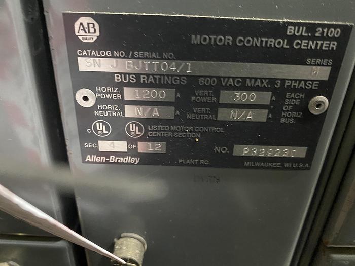 Used ALLEN BRADLEY CENTERLINE SERIES MCC SECTION