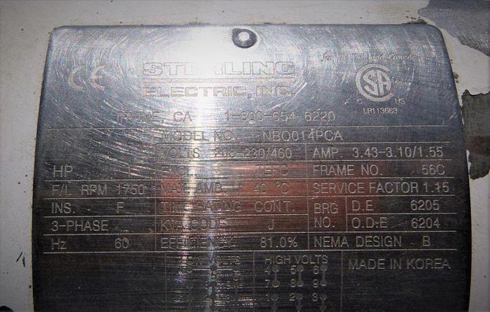 Used Pump, Rotary, Alfa Laval, 1 HP, 1.5", 316 S/st, Mdl SRU2WLS #S744115