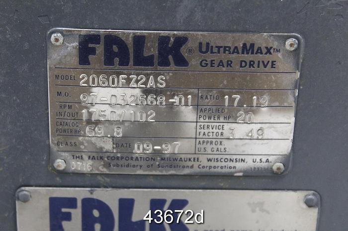 Used Falk 2060FZ2AS Gear Box, 17.19:1 Ratio #43672