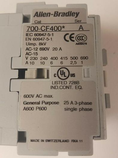 Used Allen Bradley 700-CF400* Series A Contactor Control Relay *FREE SHIPPING*