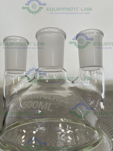 Used Chemglass 500 mL Half Jacketed Flask 29/42, 24/40 w/ Chem Drain Valve