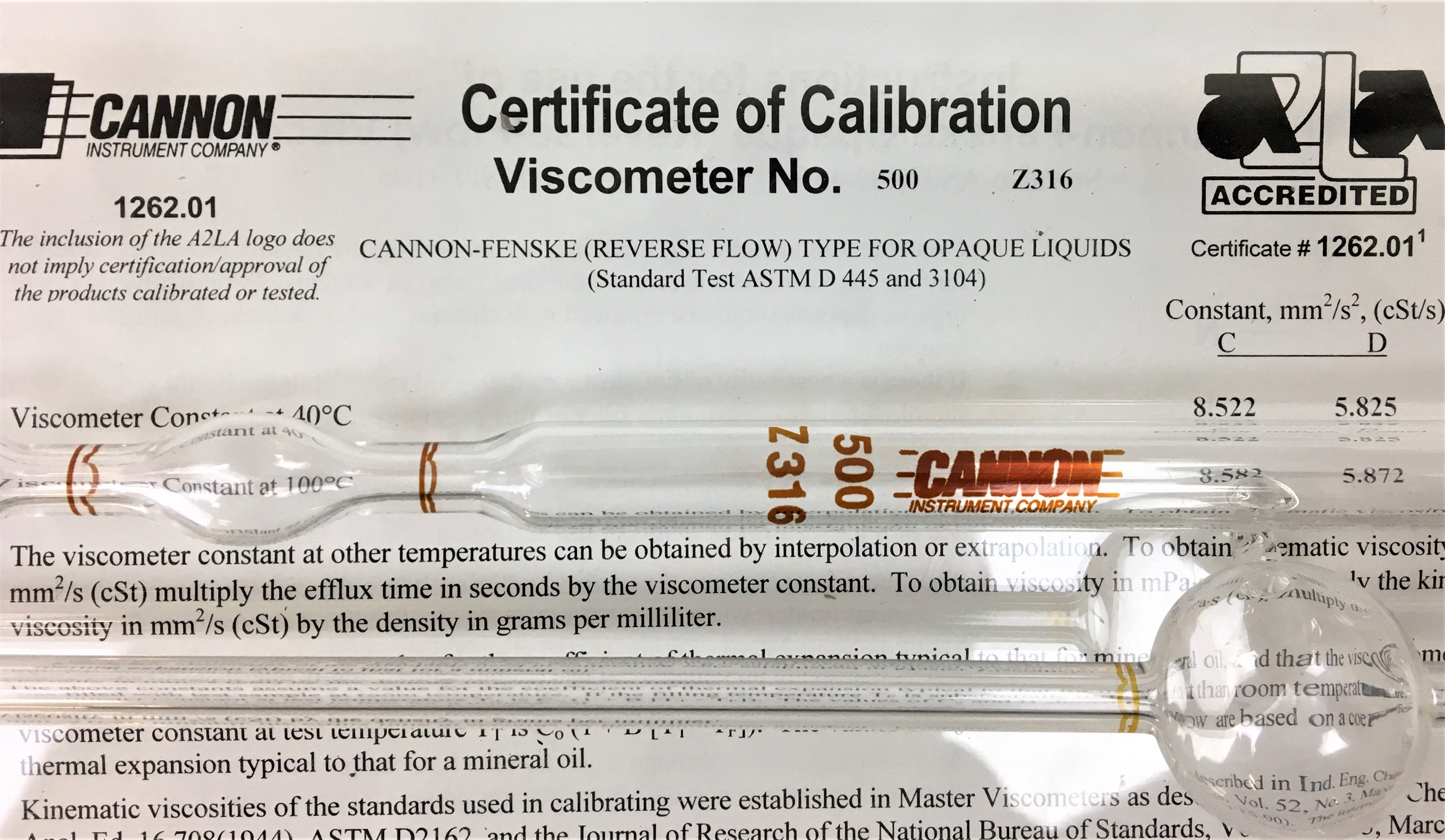 New Open Box Cannon-Fenske CFOC-500 (9721-F80) Certified Opaque Viscometer Tube - Size 500