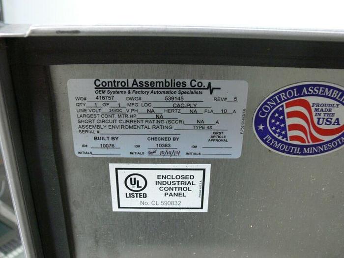 Used 13" x 36" x 48" Stainless Steel Industrial Control Panel