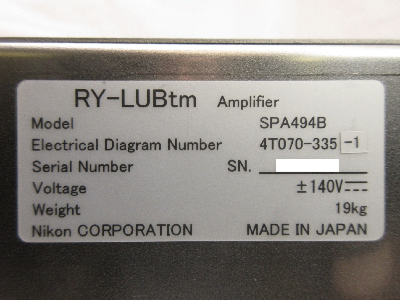 Used Nikon 4T070-335-1 RY-LUBtm Amplifier SPA494B NSR-S620D ArF Immersion Used