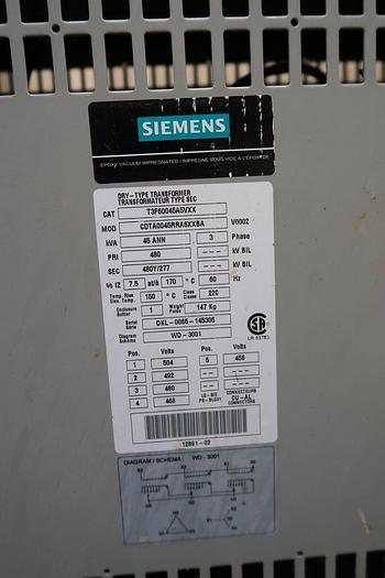 Used SIEMENS 45 KVA DRY TYPE TRANSFORMER