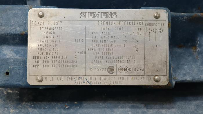 Used Siemens RGZESD 60 HP A/C Motor #44484