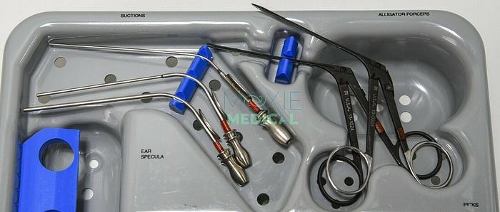 Used Smith & Nephew Myringotomy Instrument Tray Set 13-1413, Ear Specula, Forceps, Suction
