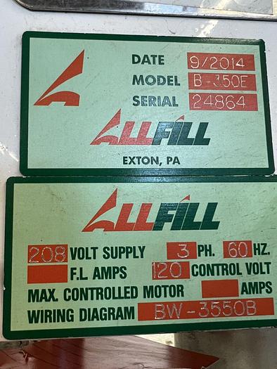 Used Filler, Auger, 1-Head, S/st, All-Fill, Mdl B-350E #S744891