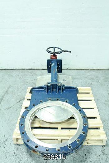 Used Fabri  Hand Operated Knife Gate Valve, 24", Mild Steel Body, Stainless Steel Wetted Parts #25681