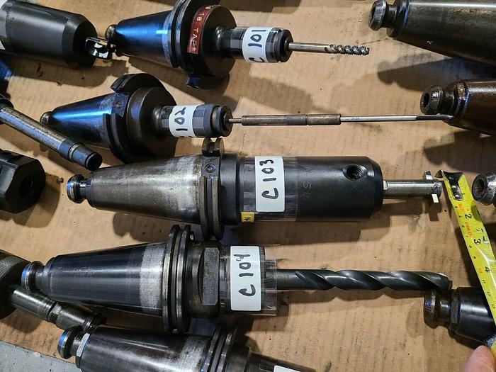 Used CAT 50 Tool Holders One Lot of 8 Assorted CNC Tooling with Cutters Drills