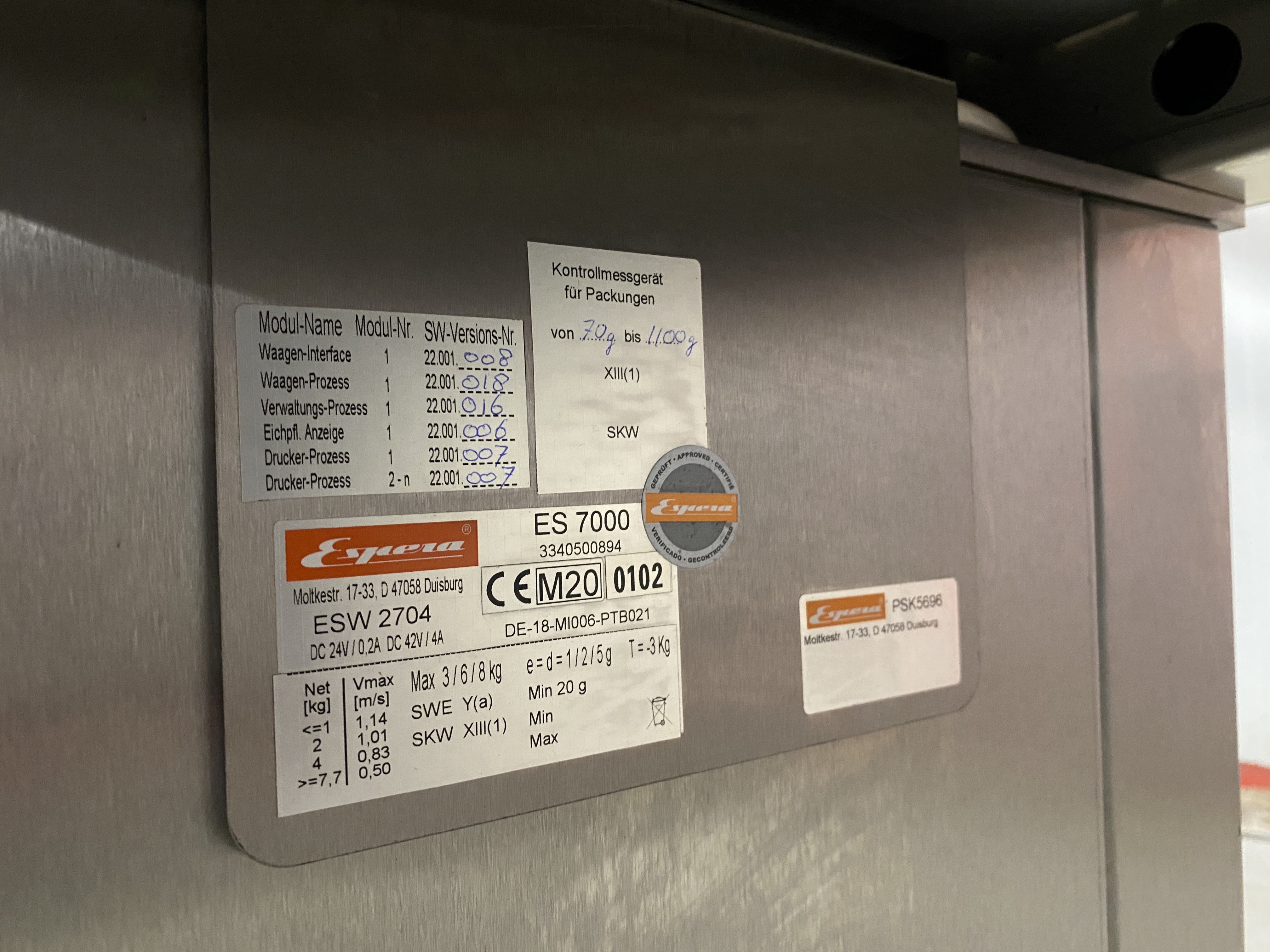 Refurbished 2020 Espera ES7000 weigh price labeler, top and bottom