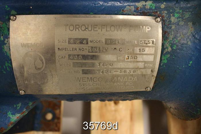 Used Wemco BPE Torque-Flow Pump, 4x4x15 #35769