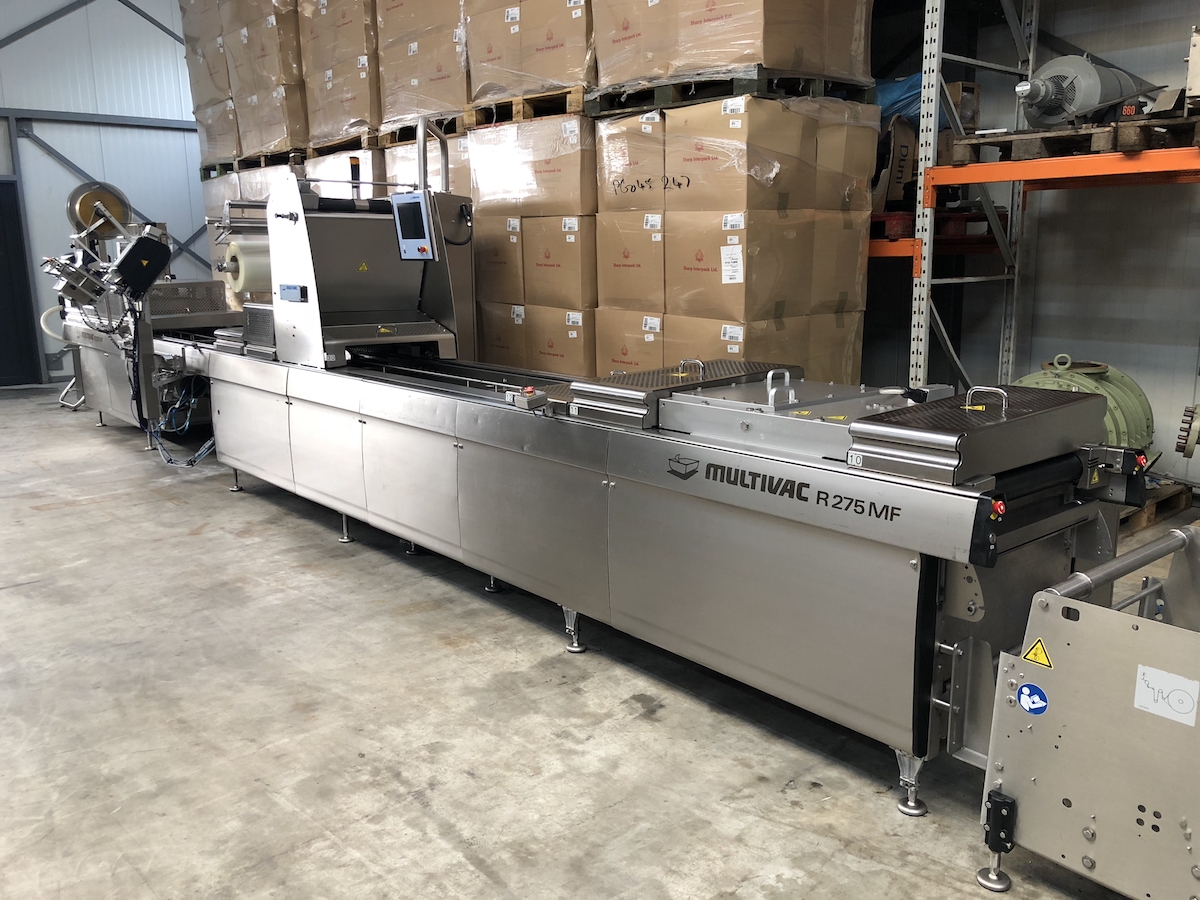Used Multivac R275mf skin-pack thermoformer with automatic labelling machine