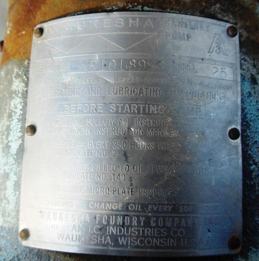 Used Pump, Positive, Waukesha, Model 025, Stainless Steel, 1.5", 1 HP #S742587