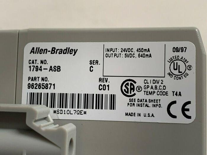 Used Allen-Bradley 1794-ASB Flex I/O Rio Adaptor w/ 1 Allen-Bradley 1794-IB16 Modules