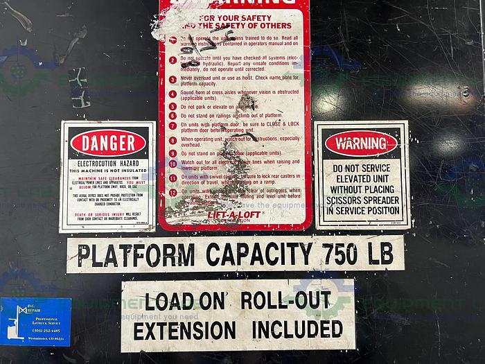 Used Lift-A-Loft  SP24-7.5 Work Platform Scissor Lift 750 Lbs Capacity 23 Ft Height