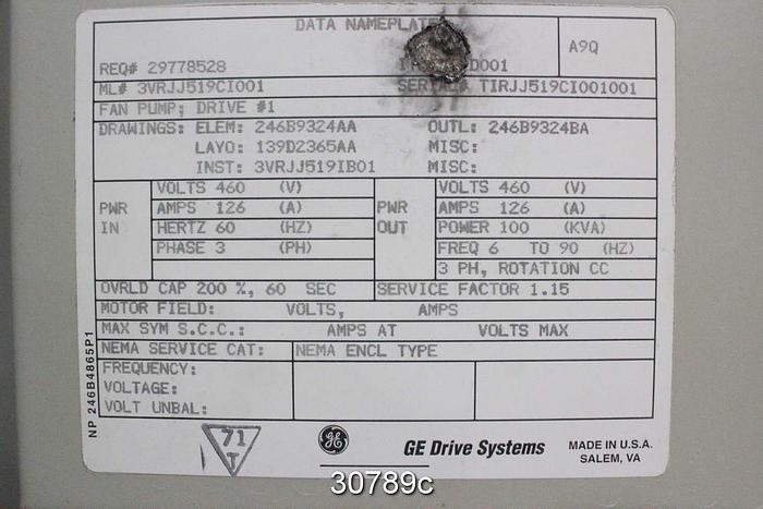 Used General Electric AC2000 Adjustable Speed Drive 3VRJJ519CI001 #30789