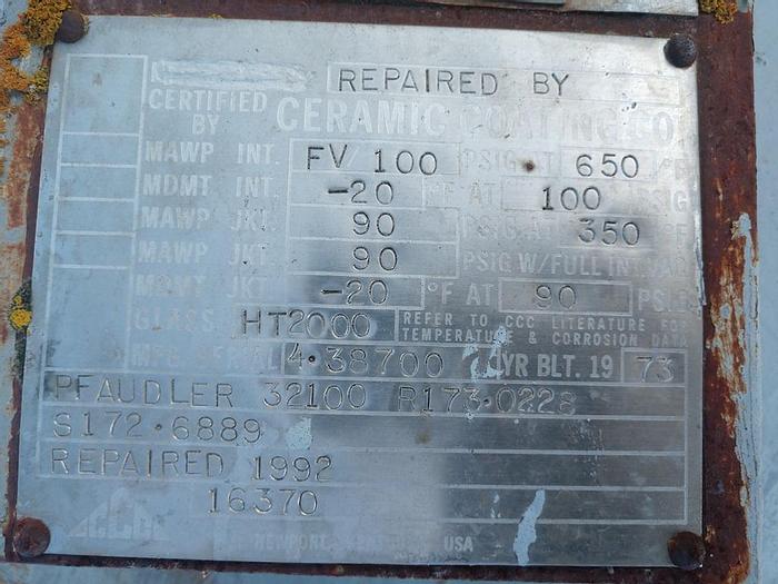 Used Reactor, 1,000 Gallon, G/L, 100 PSI, Jkt, Pfaudler, S731115 #S731115