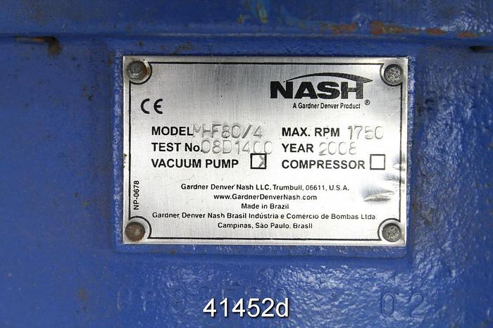 Used Nash MHF80/4 Vacuum Pump, Max Rpm 1750 #41452
