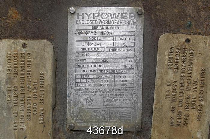 Used Hypower U-120-I Enclosed Wormgear Drive, 15:1 Ratio #43678