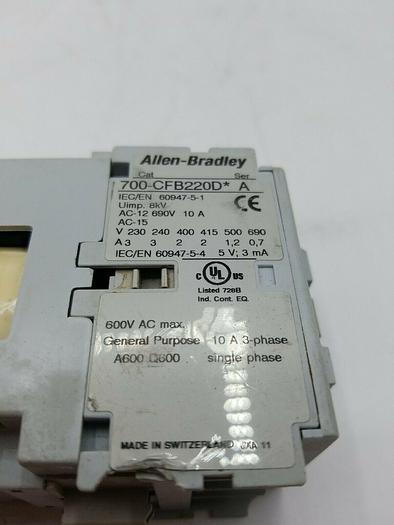 Used Allen Bradley 700-CFB220D Relay Control Series A
