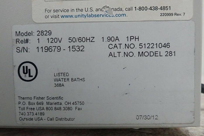 Used Thermo Fisher Scientific Model 2829 2.5L Precision Water Bath 51221046