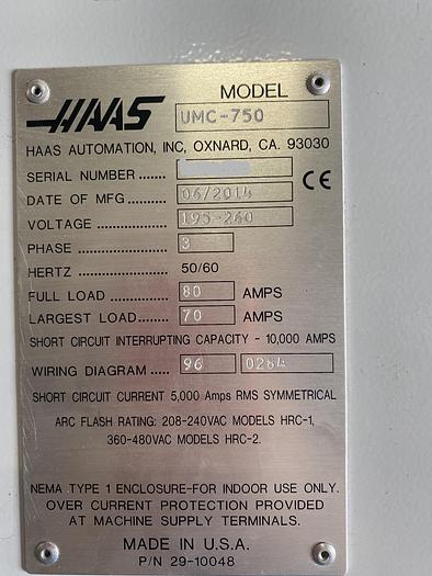 Used 2014 HAAS UMC-750 5-Axis CNC Vertical Machining Center *** Low Hours***