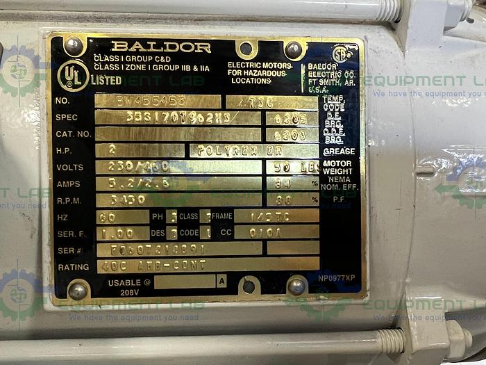 Used Centrifugal Pump 2" x 1.5"   w/ Baldor BW455453 2HP Motor, Drive, Flow Meter