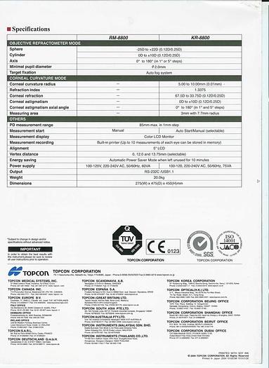 Refurbished Topcon KR 8800 Auto Refractor Keratometer
