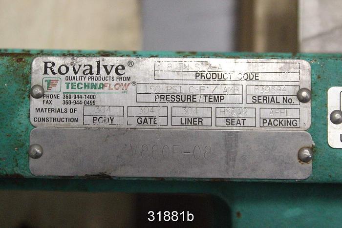 Used Rovalve 8INS17-8 8"  Hand Operated Knife Gate Valve #31881