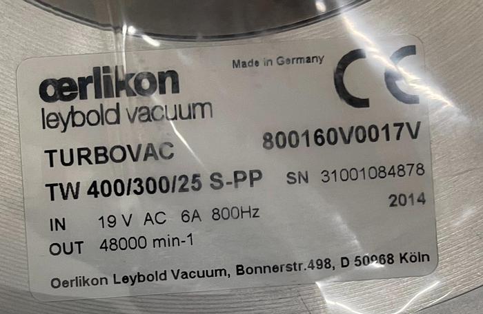 Oerlikon Leybold 800160V0017V TW 400-300-25 Turbo Pump