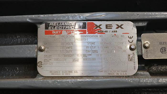 Used RELIANCE 100 HP A/C Motor #44421
