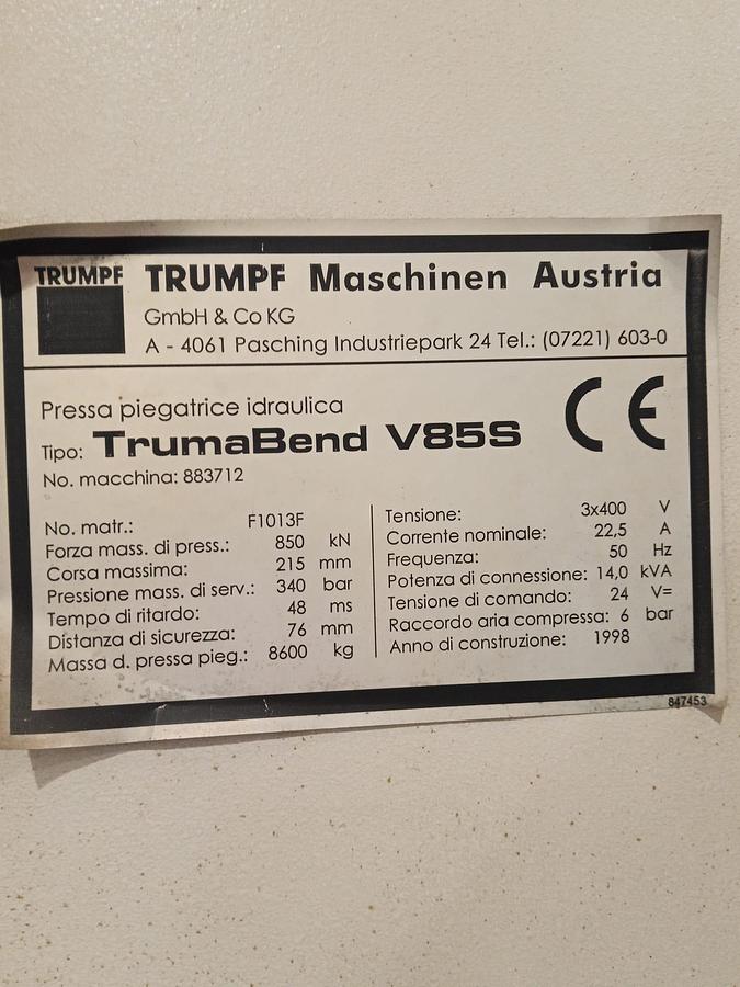 Usato PRESSE PIEGATRICI SINCRONIZZATE TRUMPF MOD TRUMABEND V85S